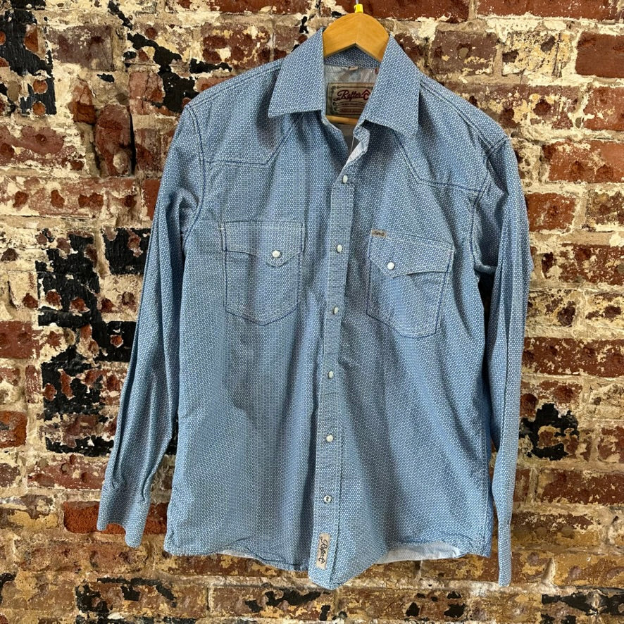 Rafter C Shirt Mens Medium Blue Western Pearl Snap Cowboy Collection Rodeo L/S