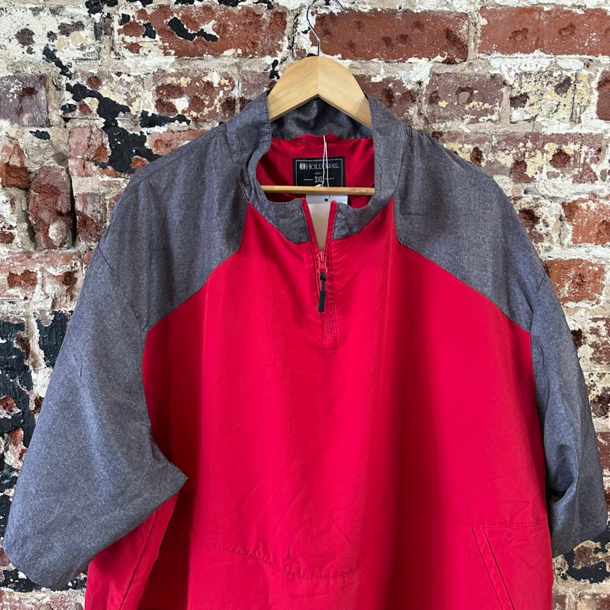 Holloway Warm Up Jacket Shirt 1/4 Zip Men's Red Gray 3XL Pockets short sleeve