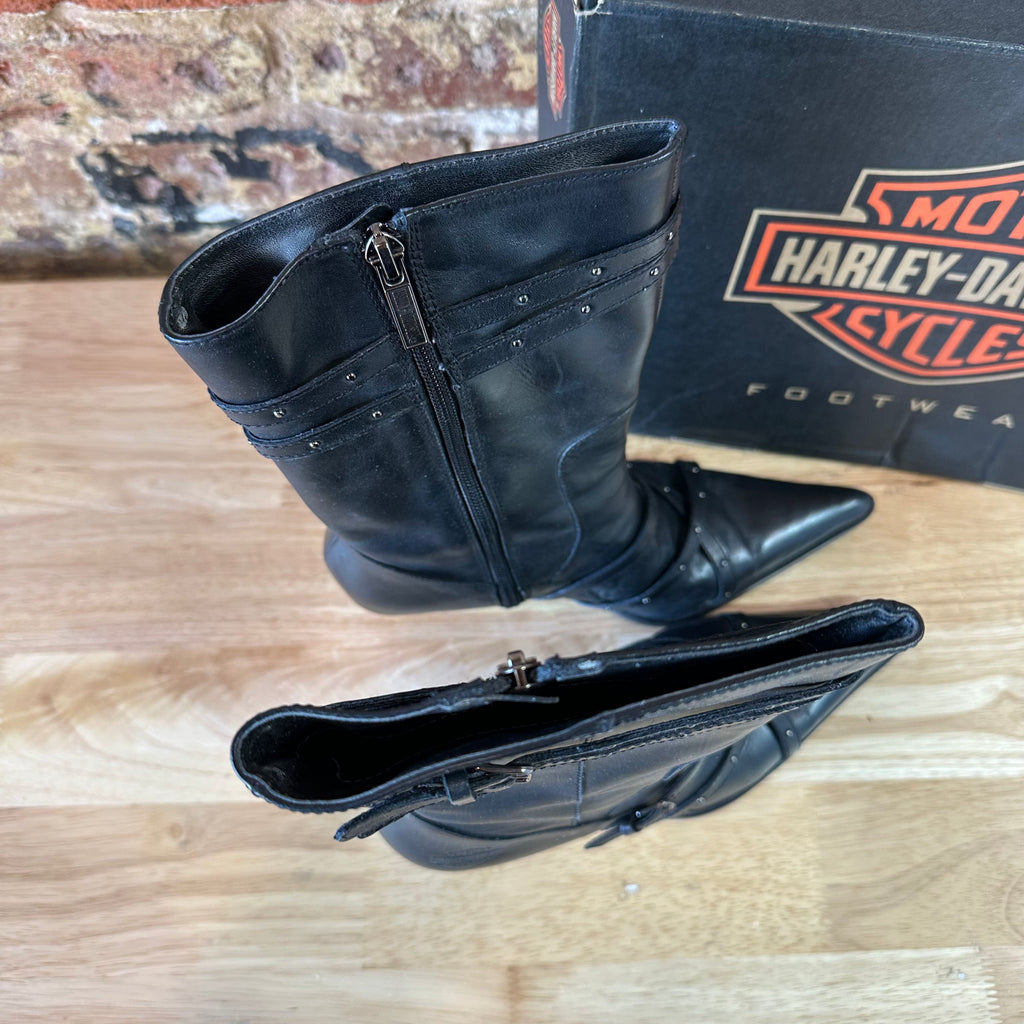 Harley-Davidson Women's 7.5 Black Stiletto Heel Zipper Biker Boots Amelia Chrome