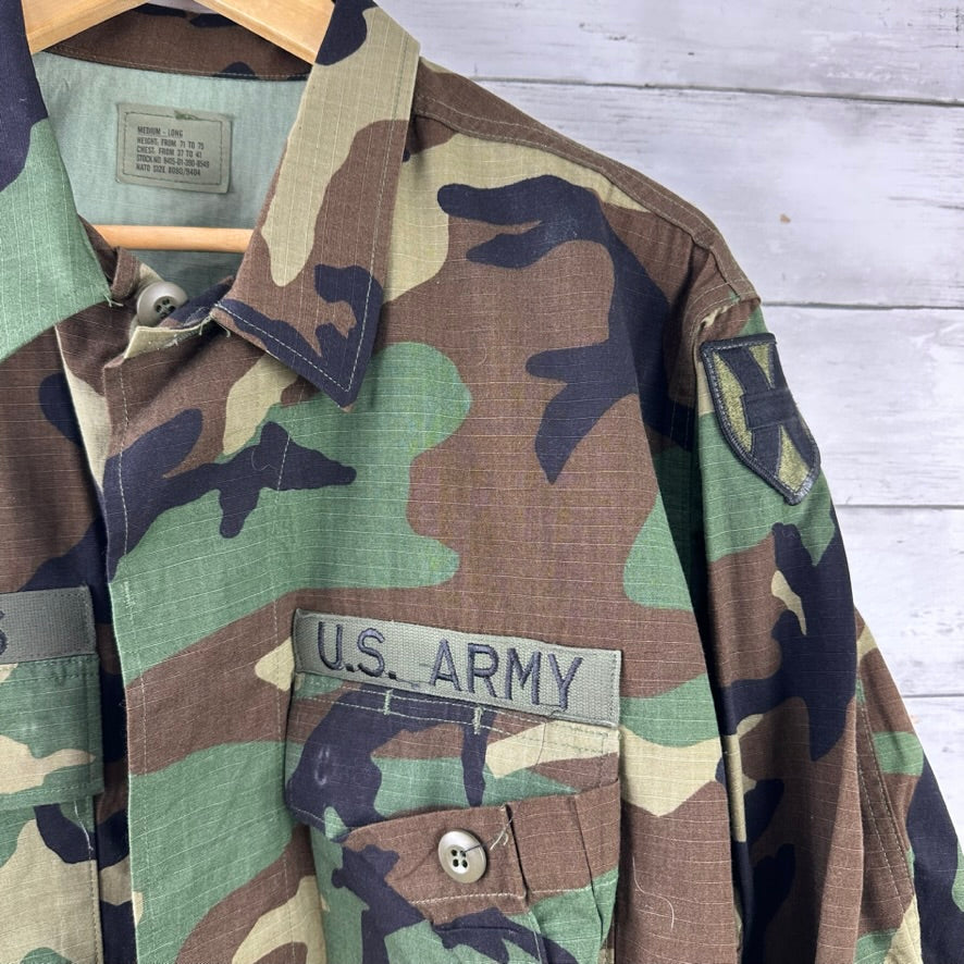 US Army Jacket Mens Medium Long Woodland Combat Coat Shirt