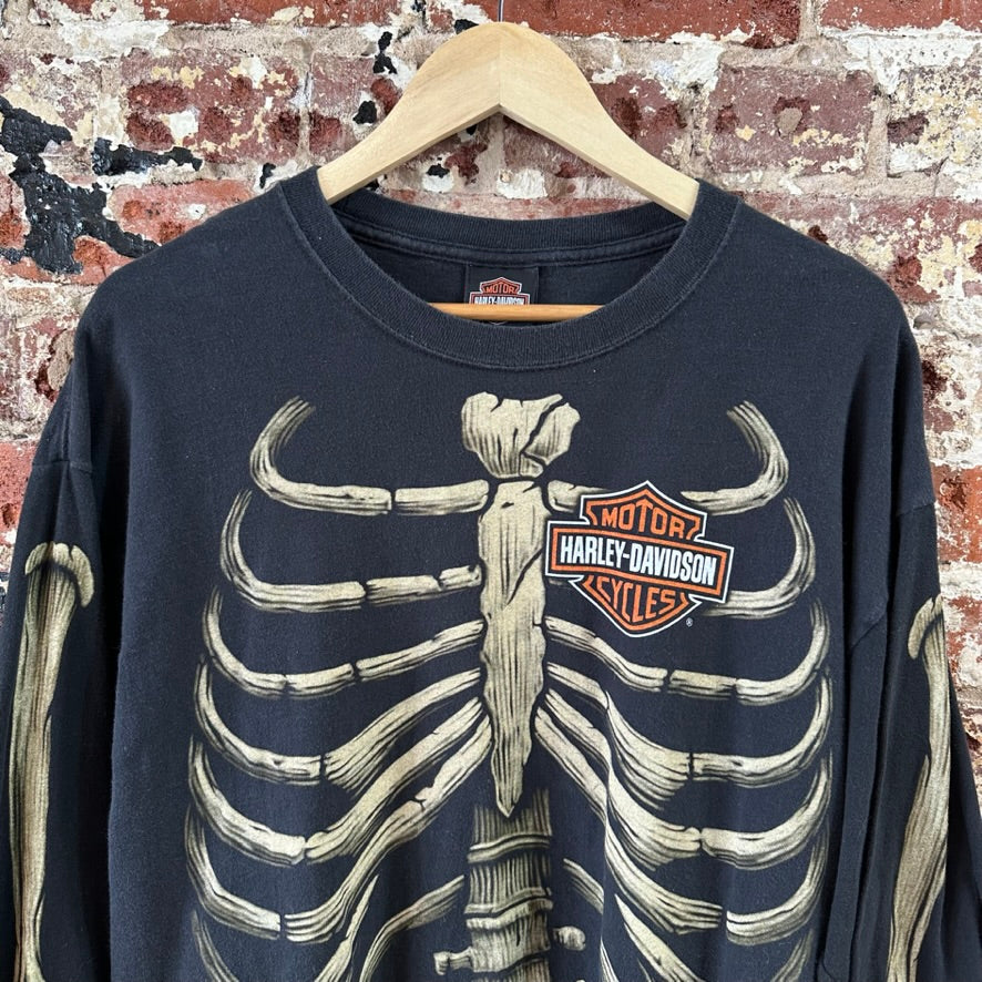 Harley Davidson T-Shirt Mens XL Long Sleeve Rare Skelton Bones