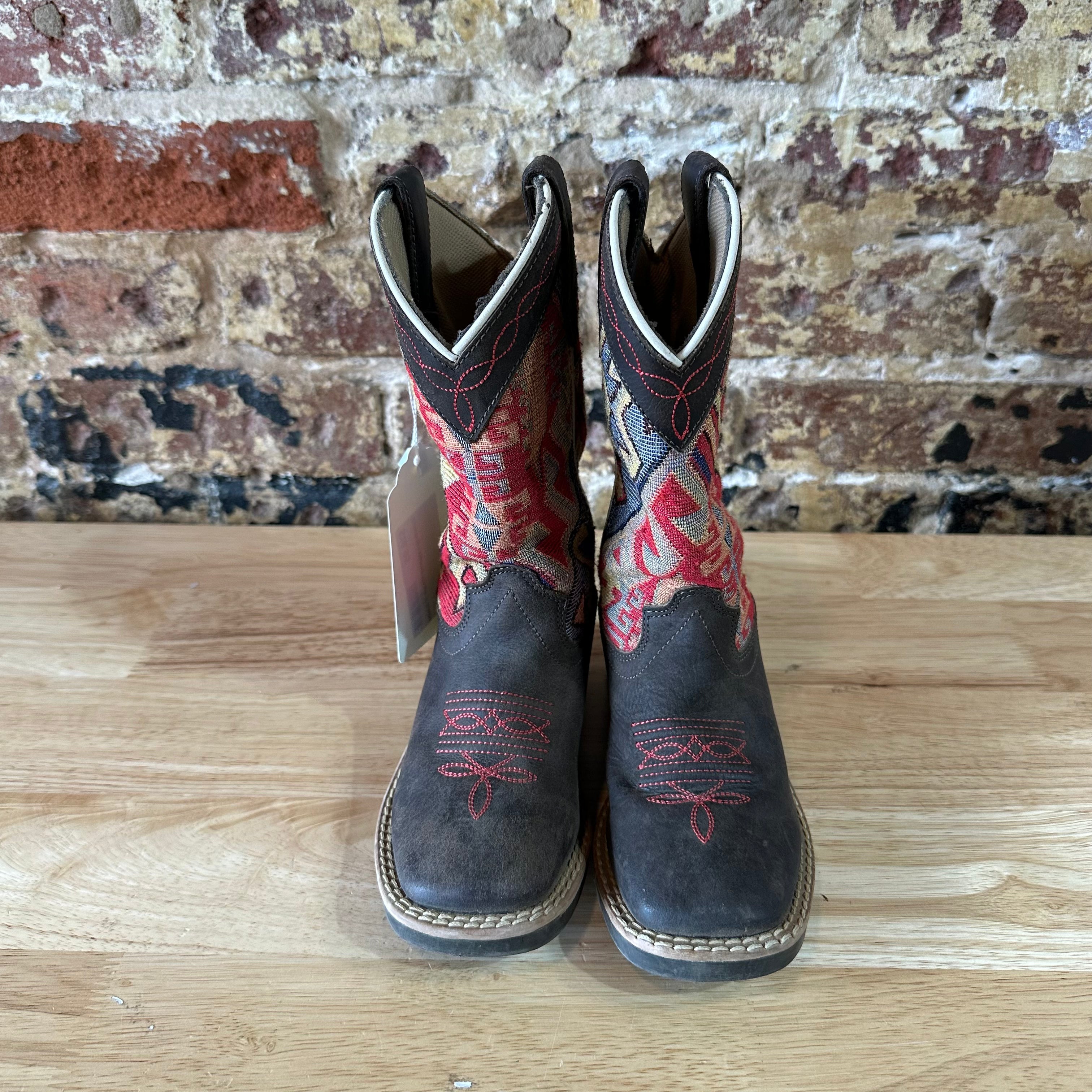 Cowboy Legend Cowboy Boots Brown Red Aztec Print Youth Size 11