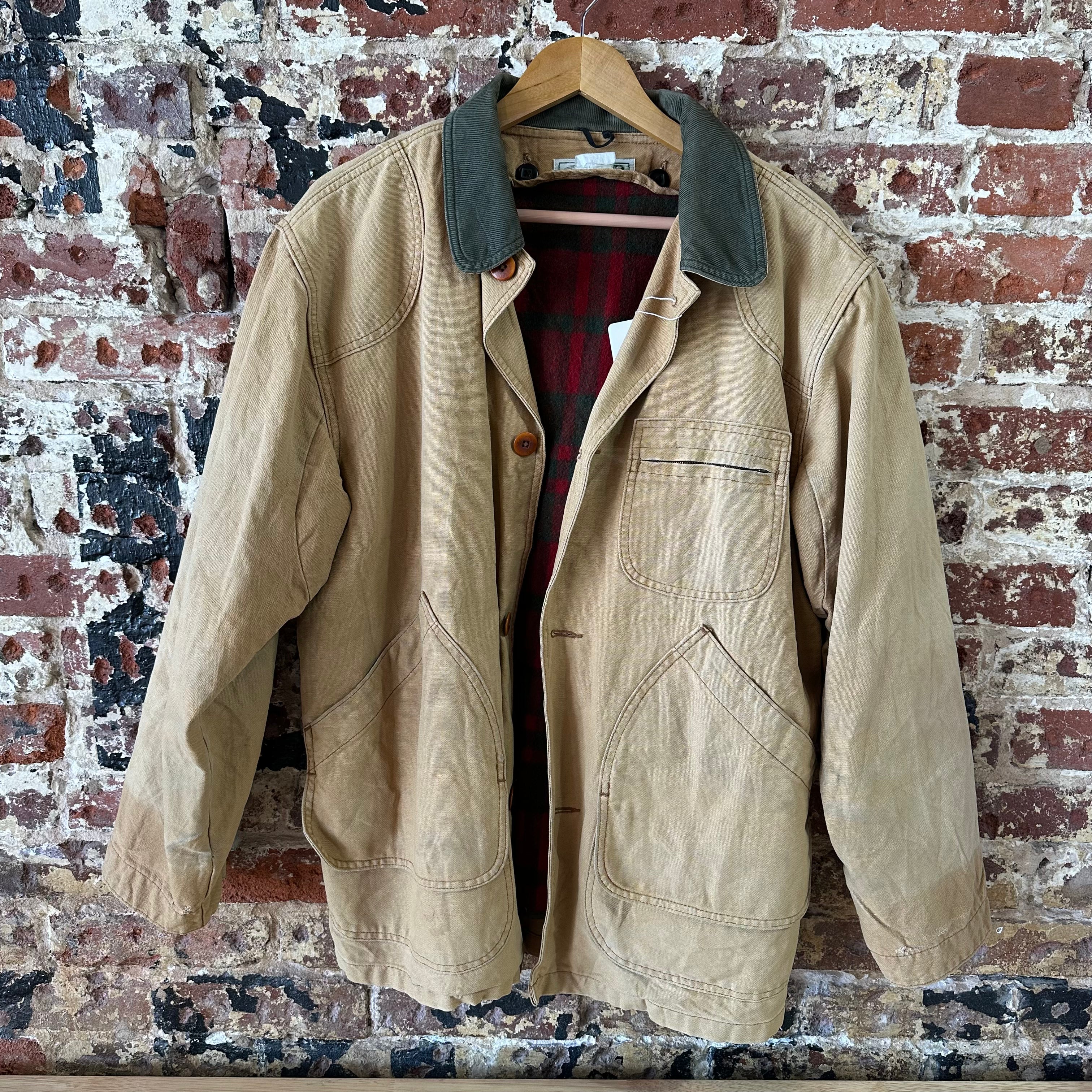 LL Bean Chore Jacket Mens Medium Canvas Barn Coat Lined Corduroy Collar&nbsp;