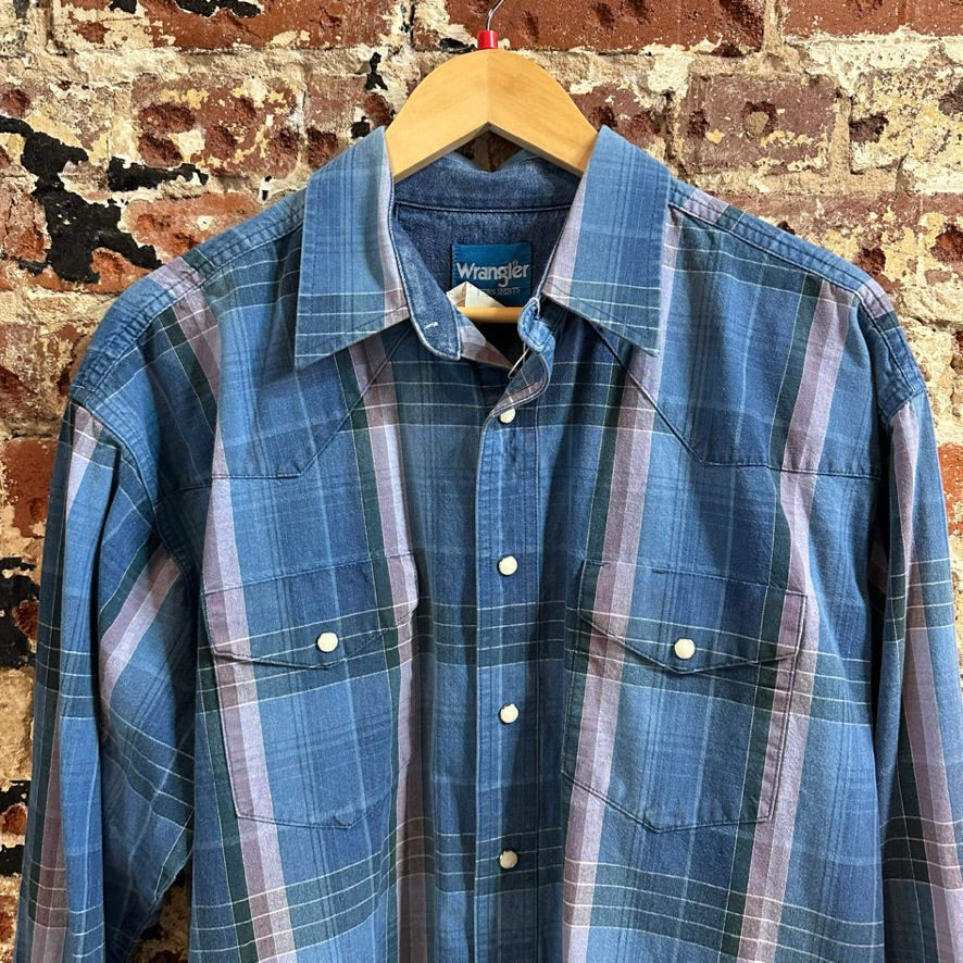 VTG Wrangler Men's Large Blue Western Shirt