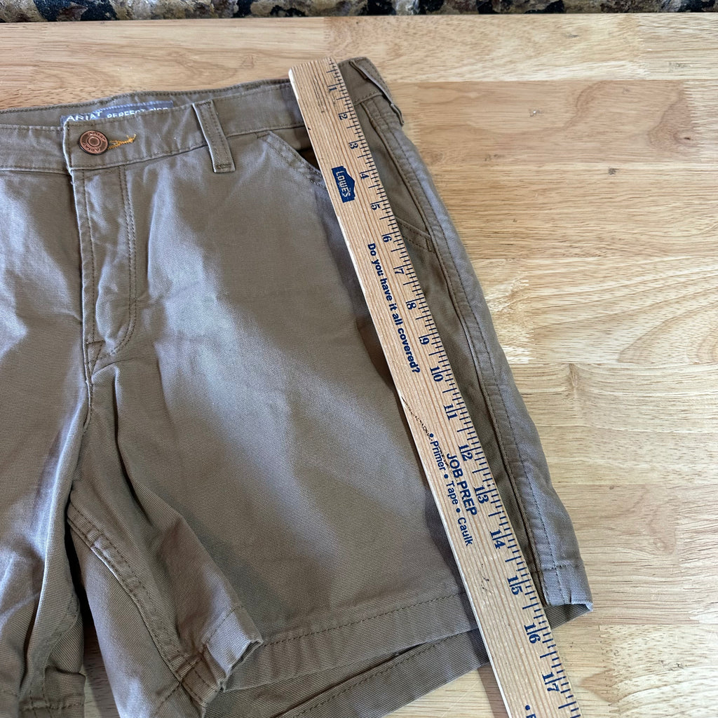 ARIAT REBAR Made Tough Work Shorts Carpenter Tan Perfect Rise Womens 30 (33x6)