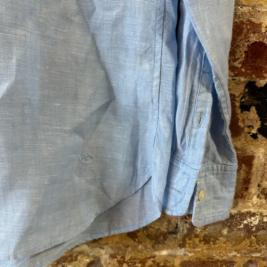 Southern Tide Womens XS 1/4 Button Linen Shirt Blue long sleeve