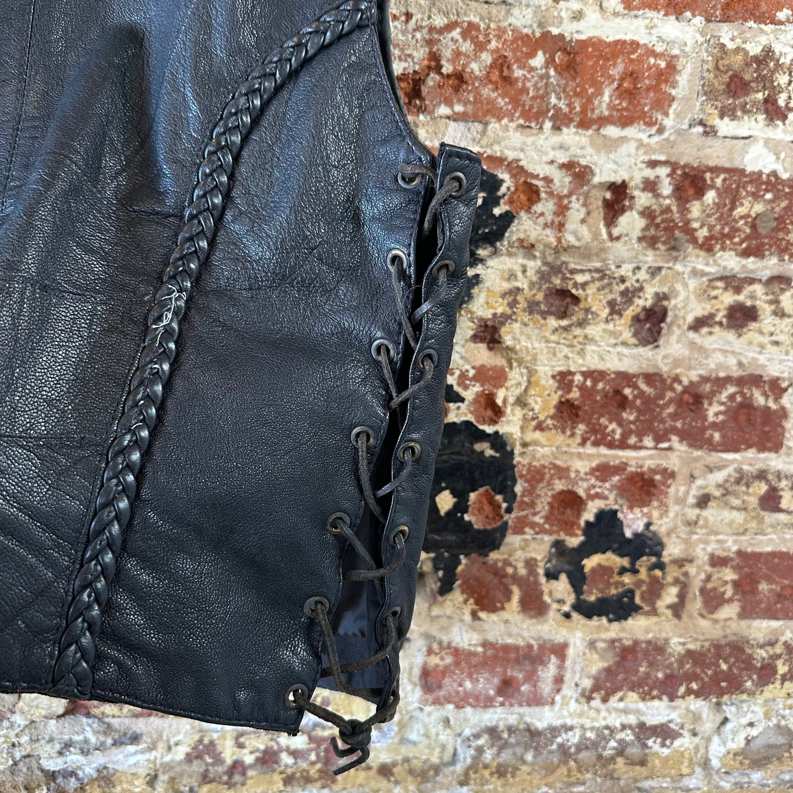 Vintage Hot Leathers Motorcycle Biker Vest Men’s L Black Moto 80s VTG Genuine