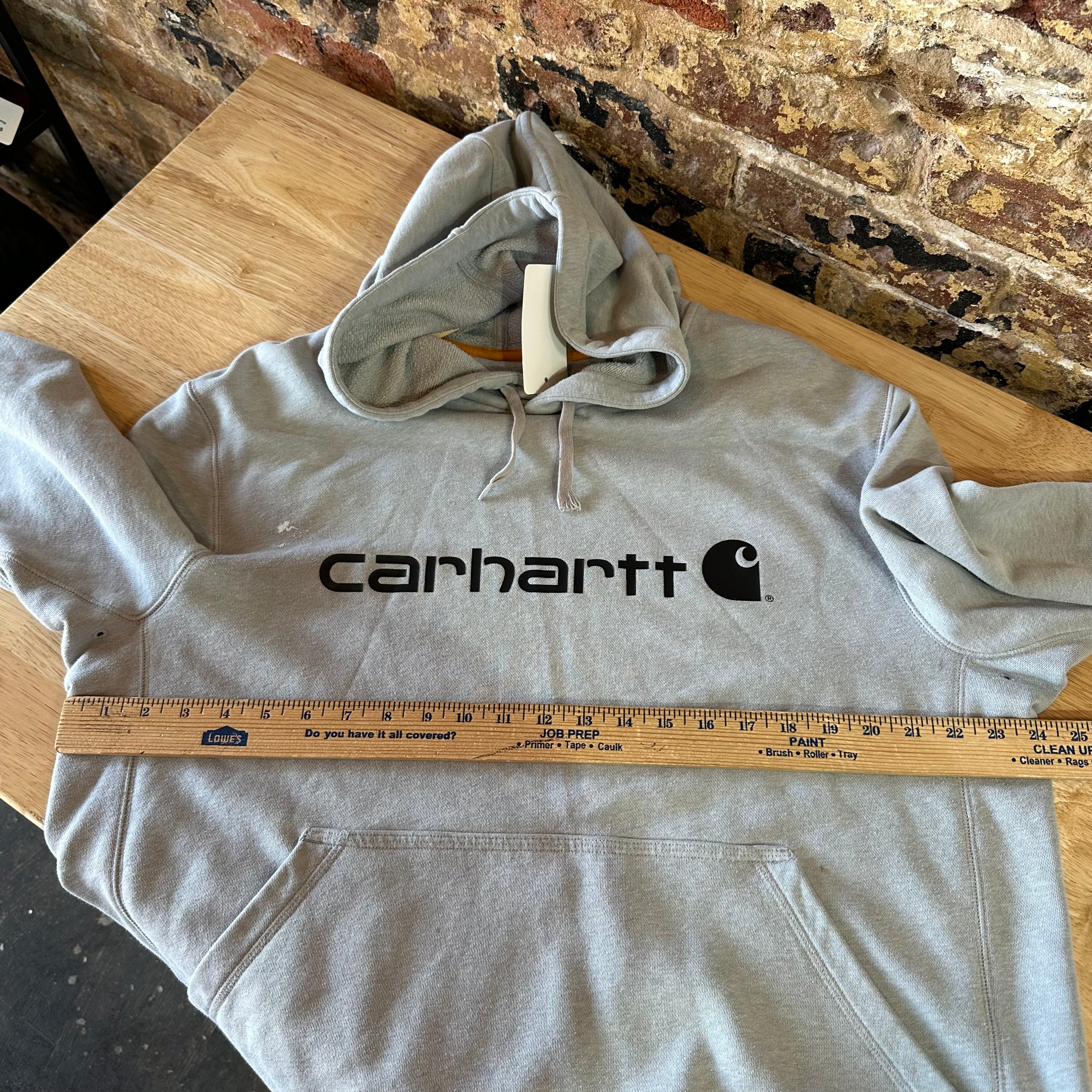 Carhartt Hoodie Sweatshirt Gray Mens Size Large Force Relaxed Fit Spellout