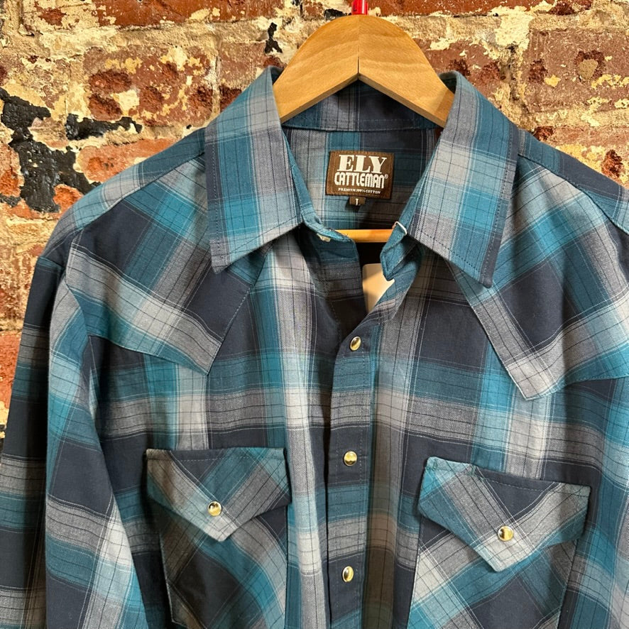 Ely Cattleman Men's Large Blue Western Shirt