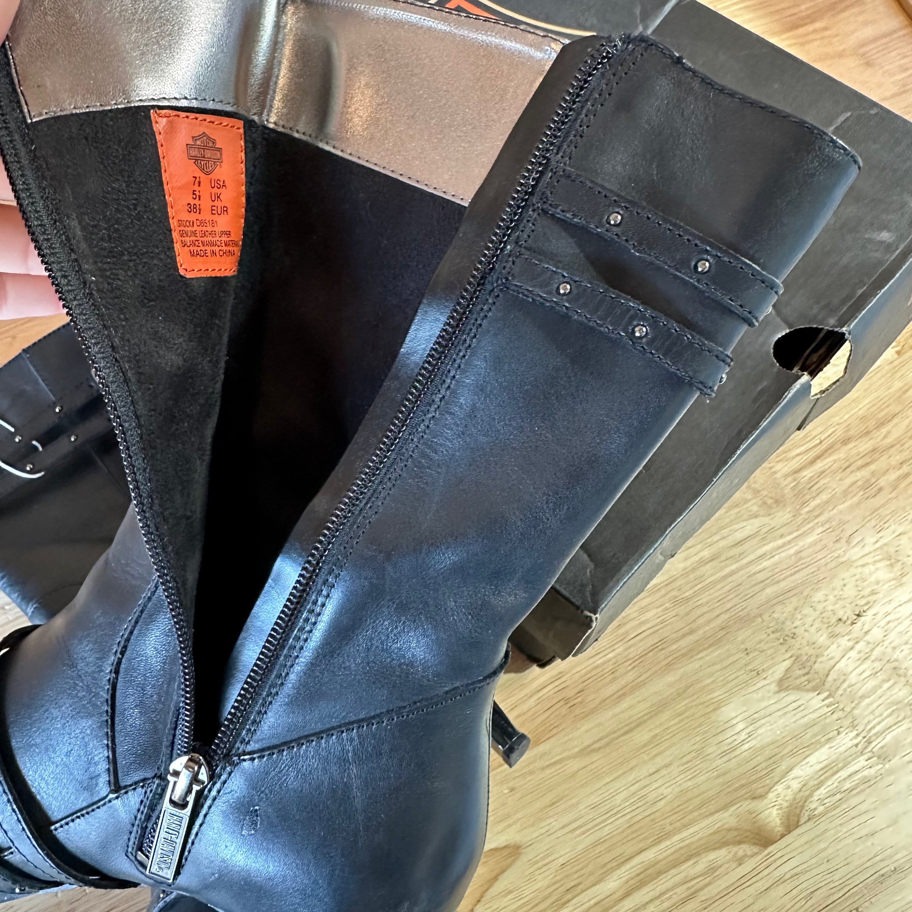 Harley-Davidson Women's 7.5 Black Stiletto Heel Zipper Biker Boots Amelia Chrome