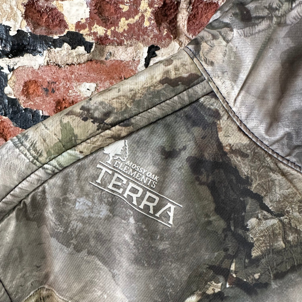 Columbia Sweater Mens Medium Camo Mossy Oak Terra Fleece PHG Hunt Pullover Black