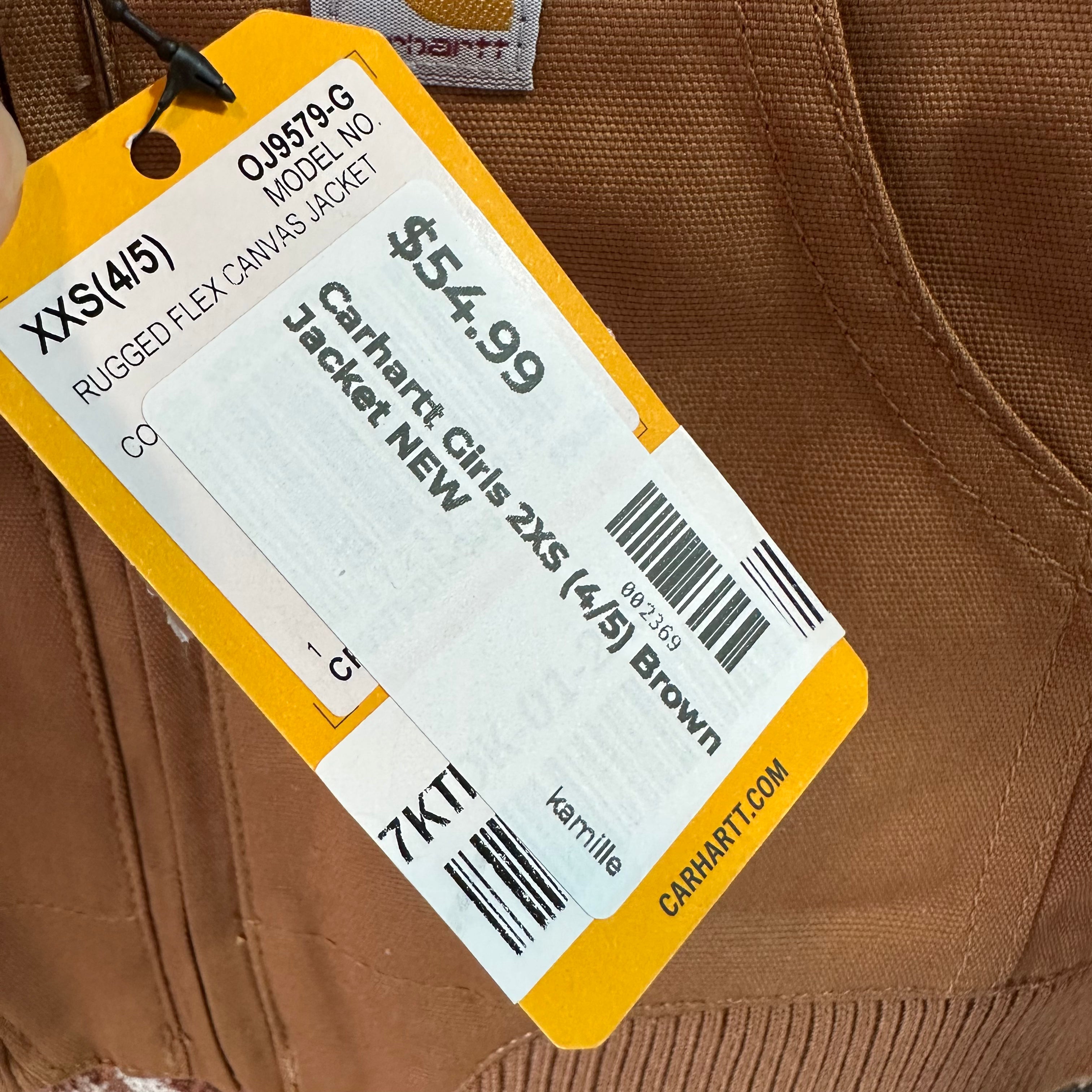 Carhartt Jacket Youth Girls XXS (4-5) Rugged Flex Canvas Bomber Coat NEW Brown