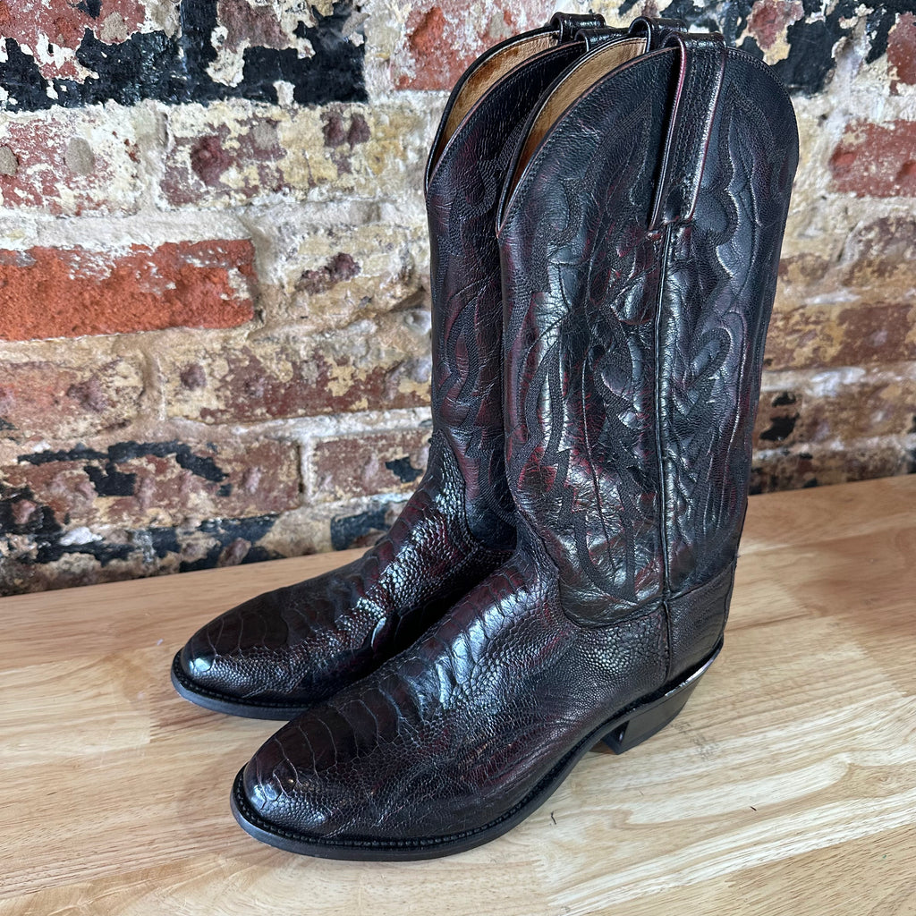 Lucchese 1883 Full Quill Ostrich Wingtip Mens 8 EE Black Cherry Cowboy Boots