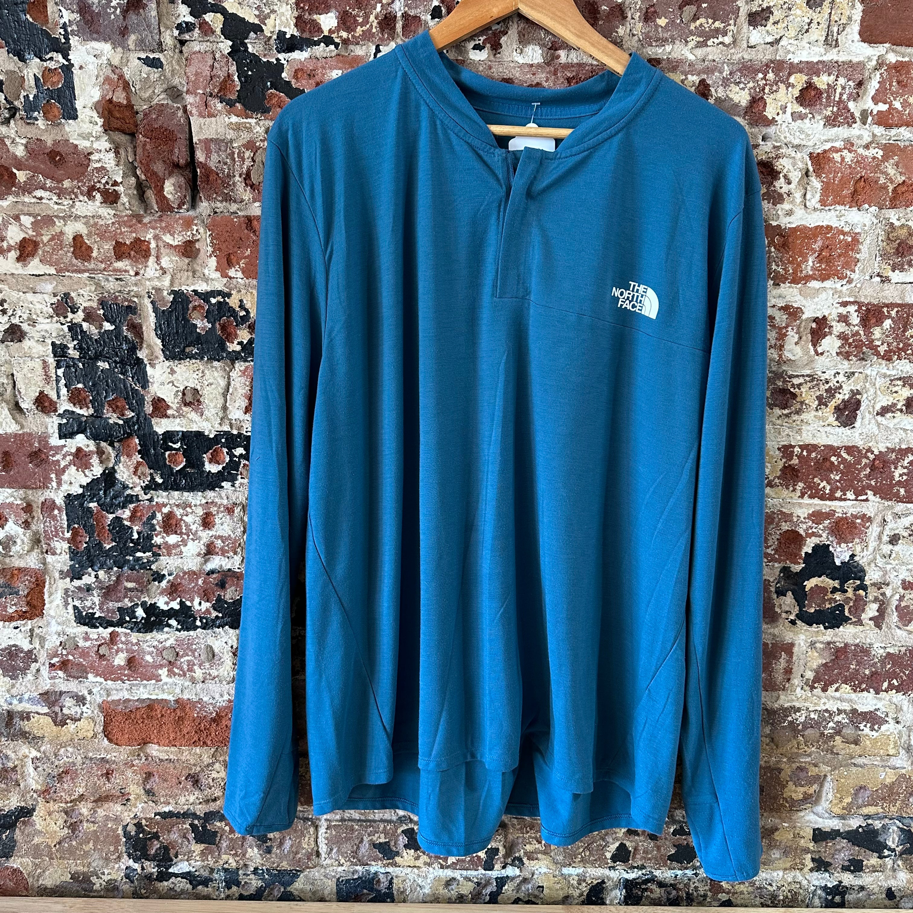 North Face Shirt Mens XXL Blue Hiking Hike Long Sleeve T Shirt 1/4 zip