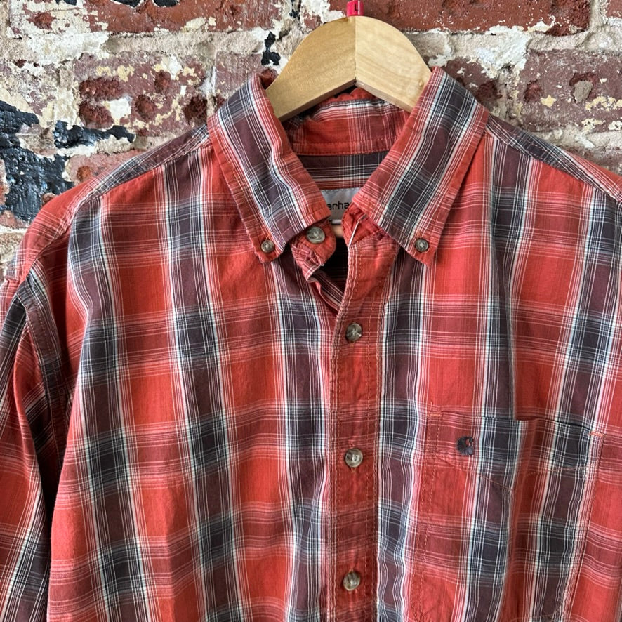 Carhartt S252 TEC Long Sleeve Mens Shirt Large Button Up Burnt Orange Plaid