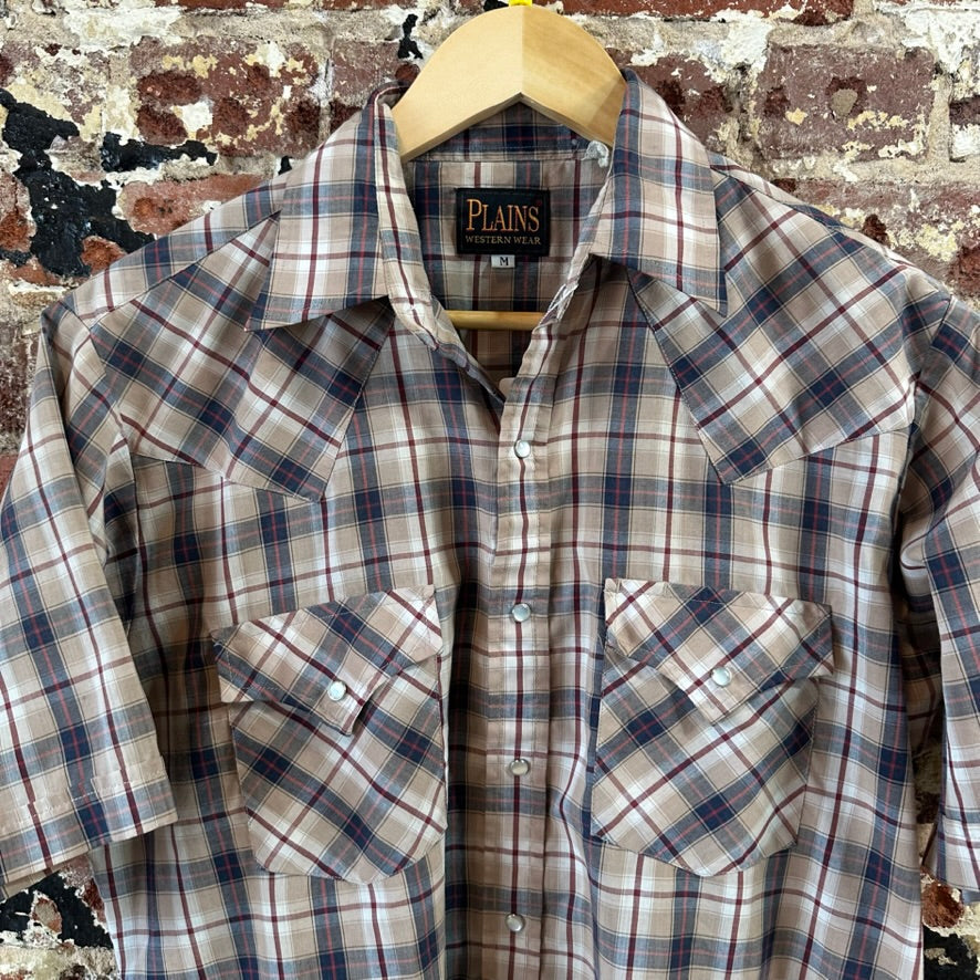 Plains Button Up Shirt Mens Medium Western Short Sleeve