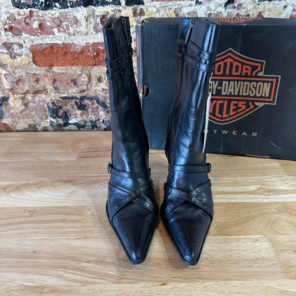 Harley-Davidson Women's 7.5 Black Stiletto Heel Zipper Biker Boots Amelia Chrome