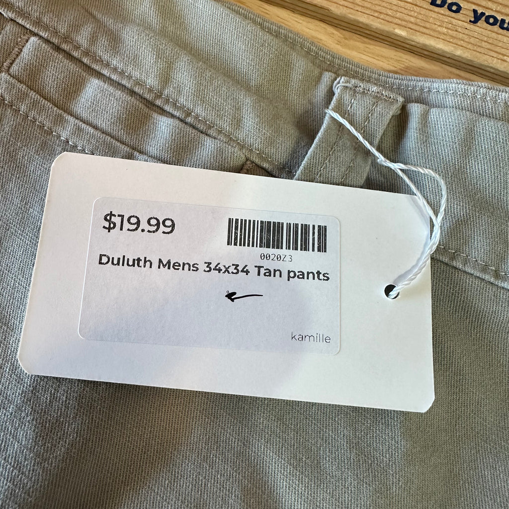 Duluth Trading Pants Mens 34x34 Biege Flex Ballroom Khakis Outdoor Casual