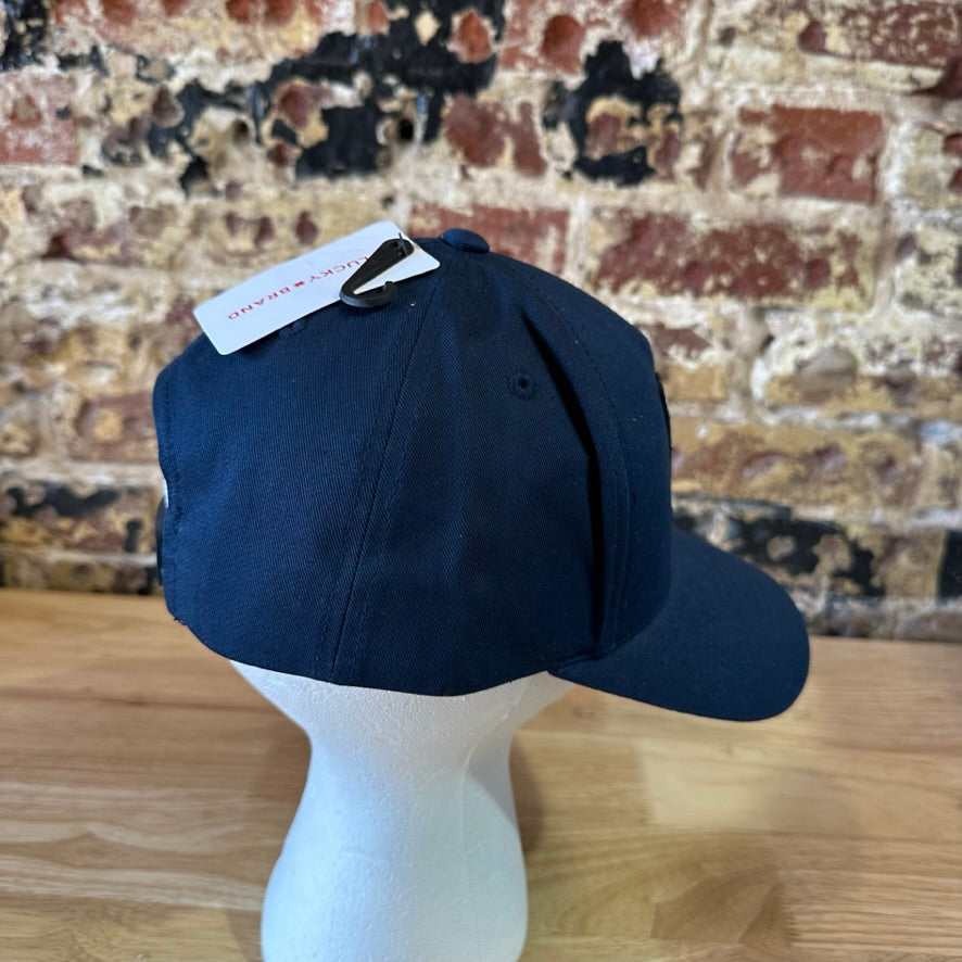 Lucky Brand Mens Navy Blue Lucky L Patch Snapback Baseball Hat New