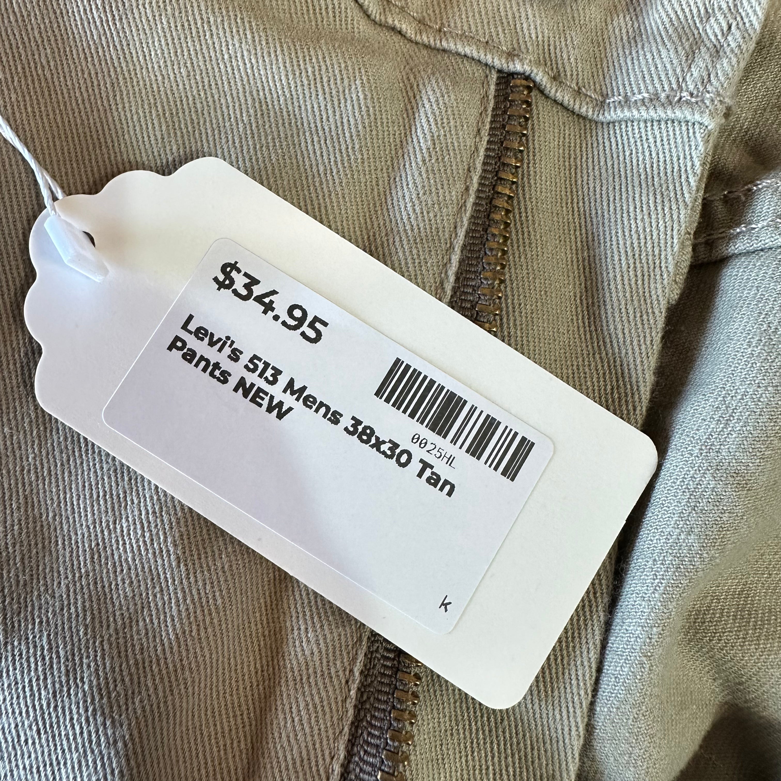 Levis 513 Mens 38x30 Tan Jeans NEW