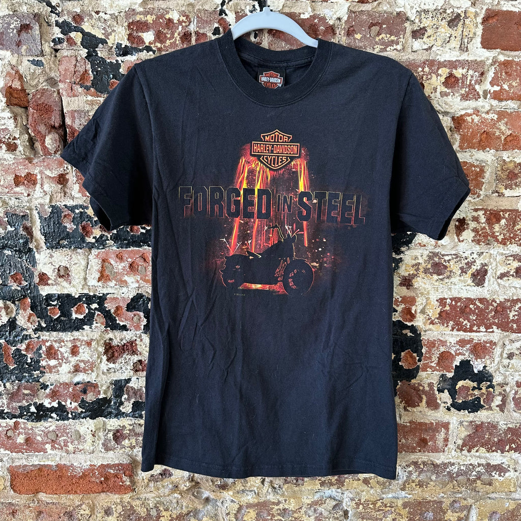 Harley Davidson Forged in Steel T-Shirt Mens Medium Black Biker Short Sleeve TN