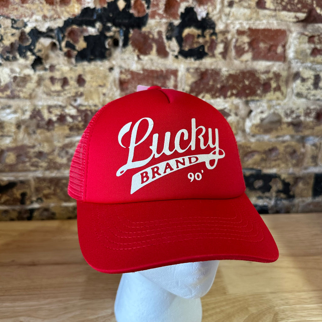 Lucky Brand Red Trucker Hat SnapBack Y2K NEW