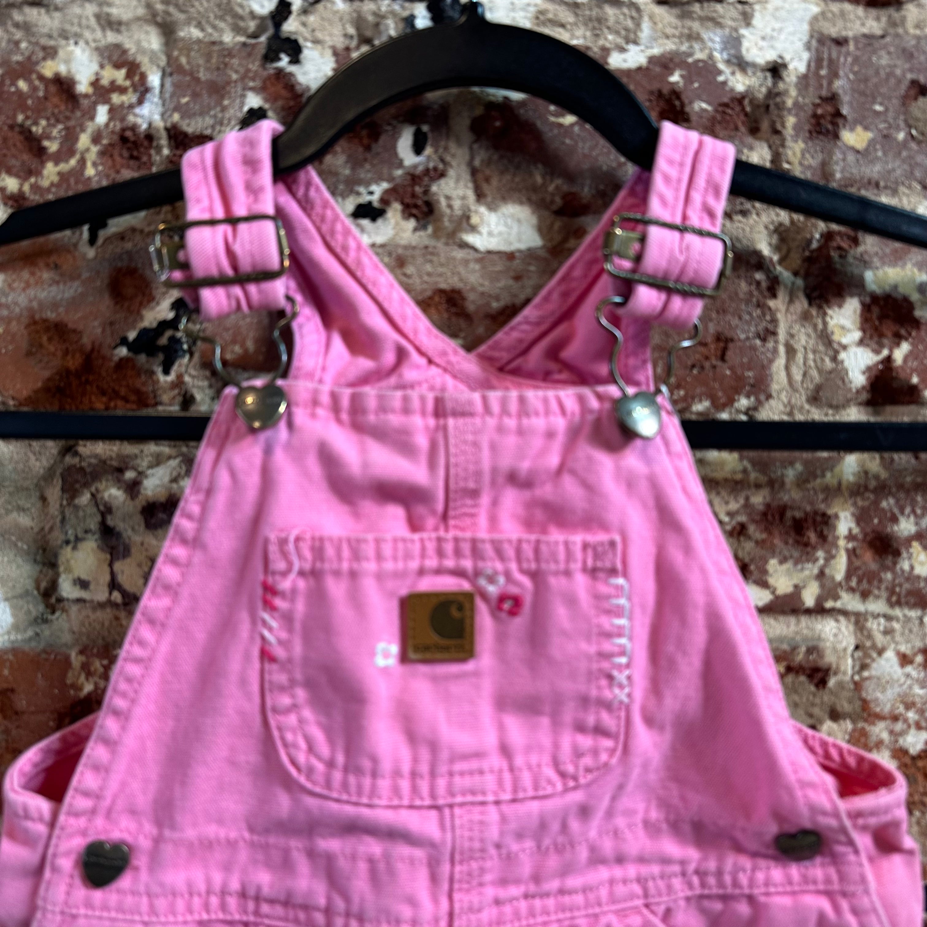 Carhartt Toddler Girls Size 7M pink Jean skirt denim bibs overalls cotton
