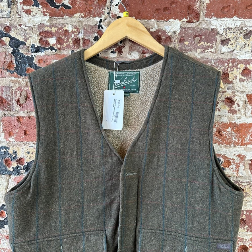 Woolrich Vest Mens Medium Wool Green Plaid Sherpa Lined Zipper Outdoor
