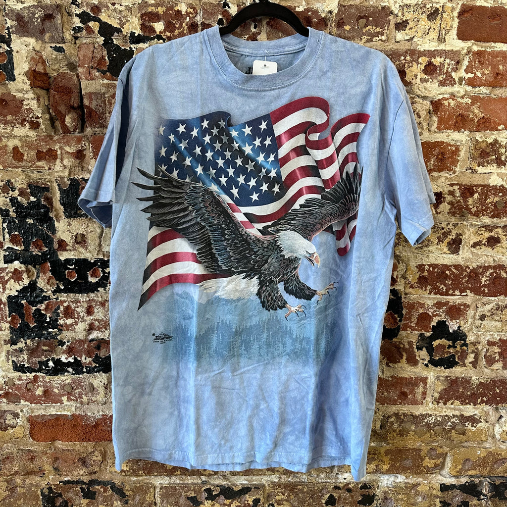 VTG The Mountain T- Shirt Mens XL Blue Eagle Flag Tie Dye 2006 Ted Blaylock