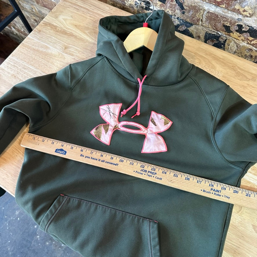 Under Armour Hoodie Womens Large Long Sleeve Pullover Green Camo Logo