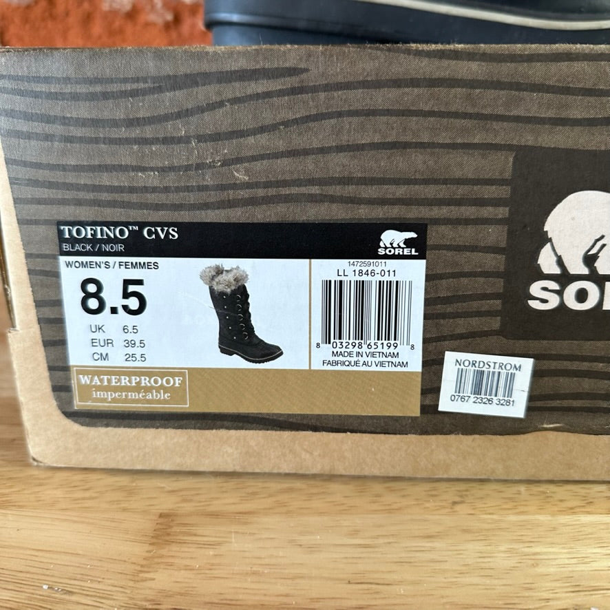 Sorel Tofino Faux Fur Trimmed Leather Lace Up Boots Size 8.5 Black Waterproof