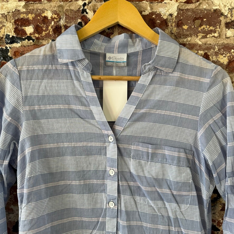 Columbia Womens XS Long Sleeve Casual Shirt Button Up Blue White