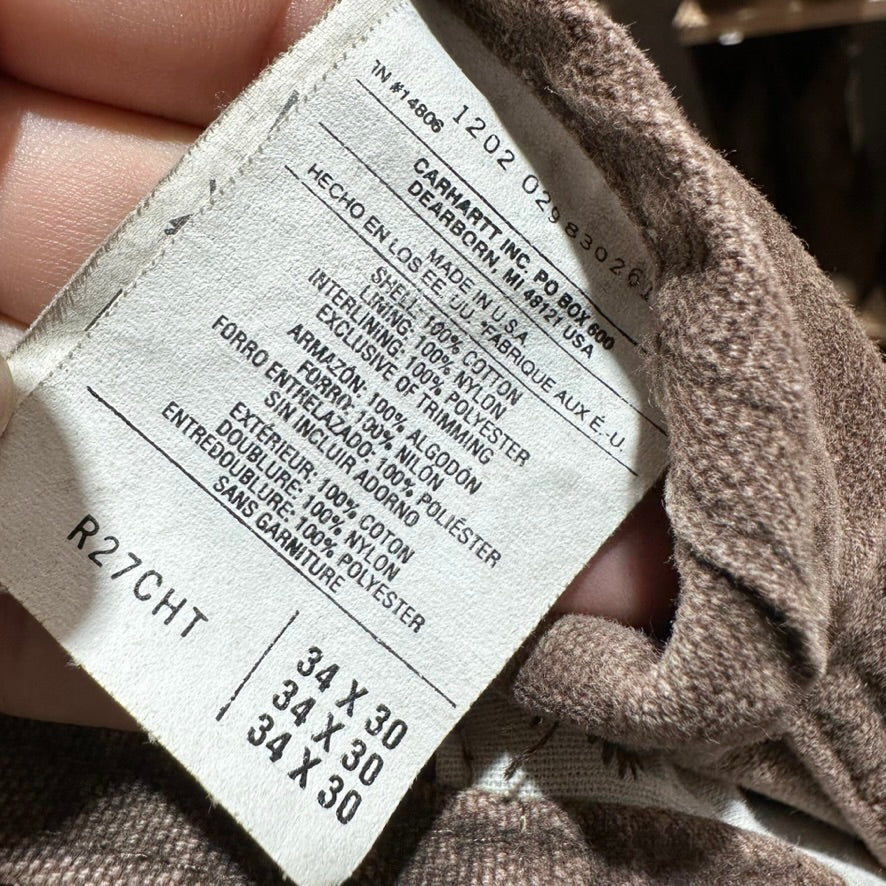 VTG Carhartt R27 CHT Mens 34x30 Brown Bibs