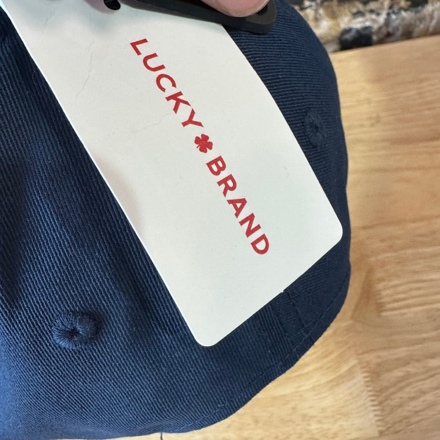 Lucky Brand Mens Navy Blue Lucky L Patch Snapback Baseball Hat New