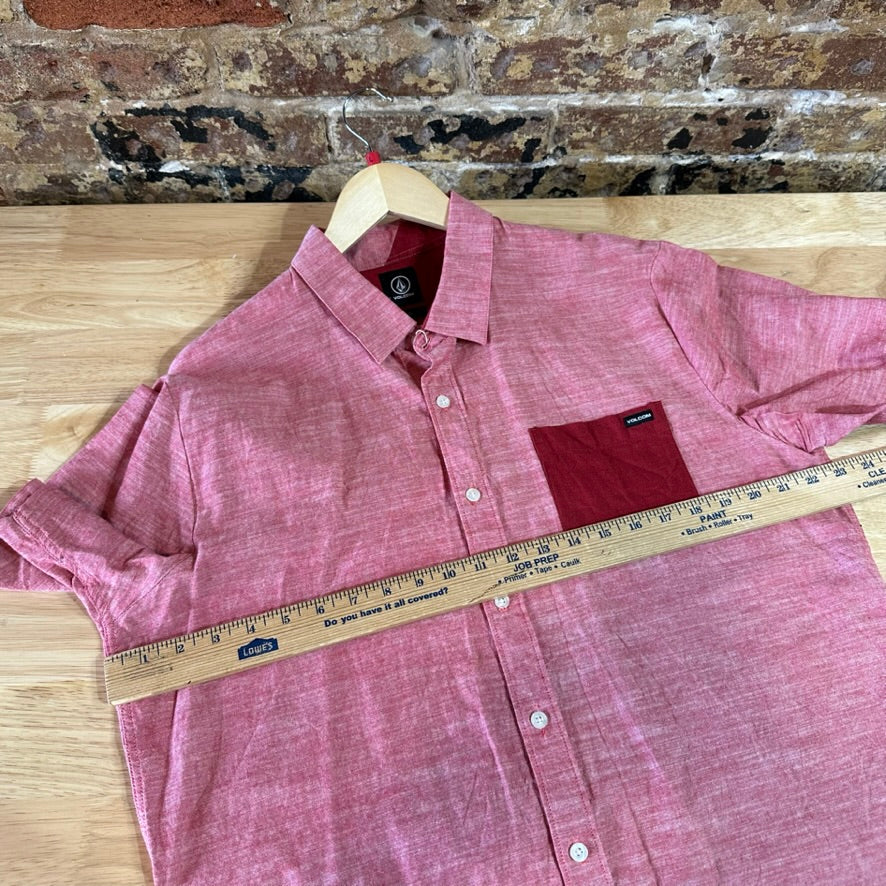 Volcom Short Sleeve Button Up Shirt Red Mens Large Beach Casual