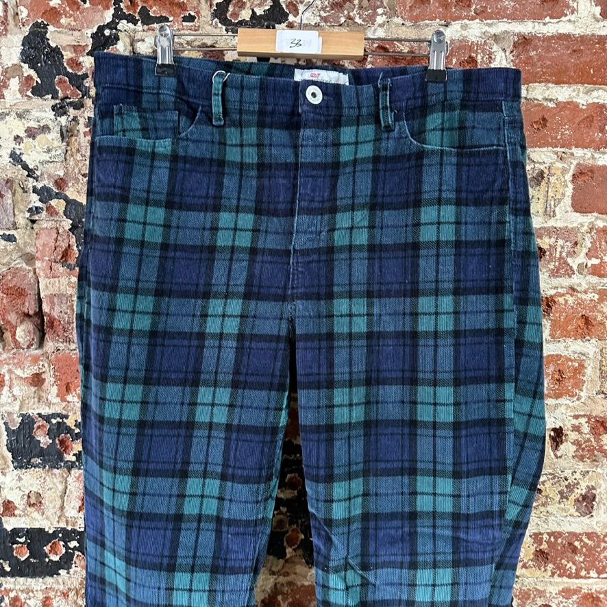 Vineyard Vines Straight Crop Women’s 33 Corduroy Pants Plaid Blue Green Holiday