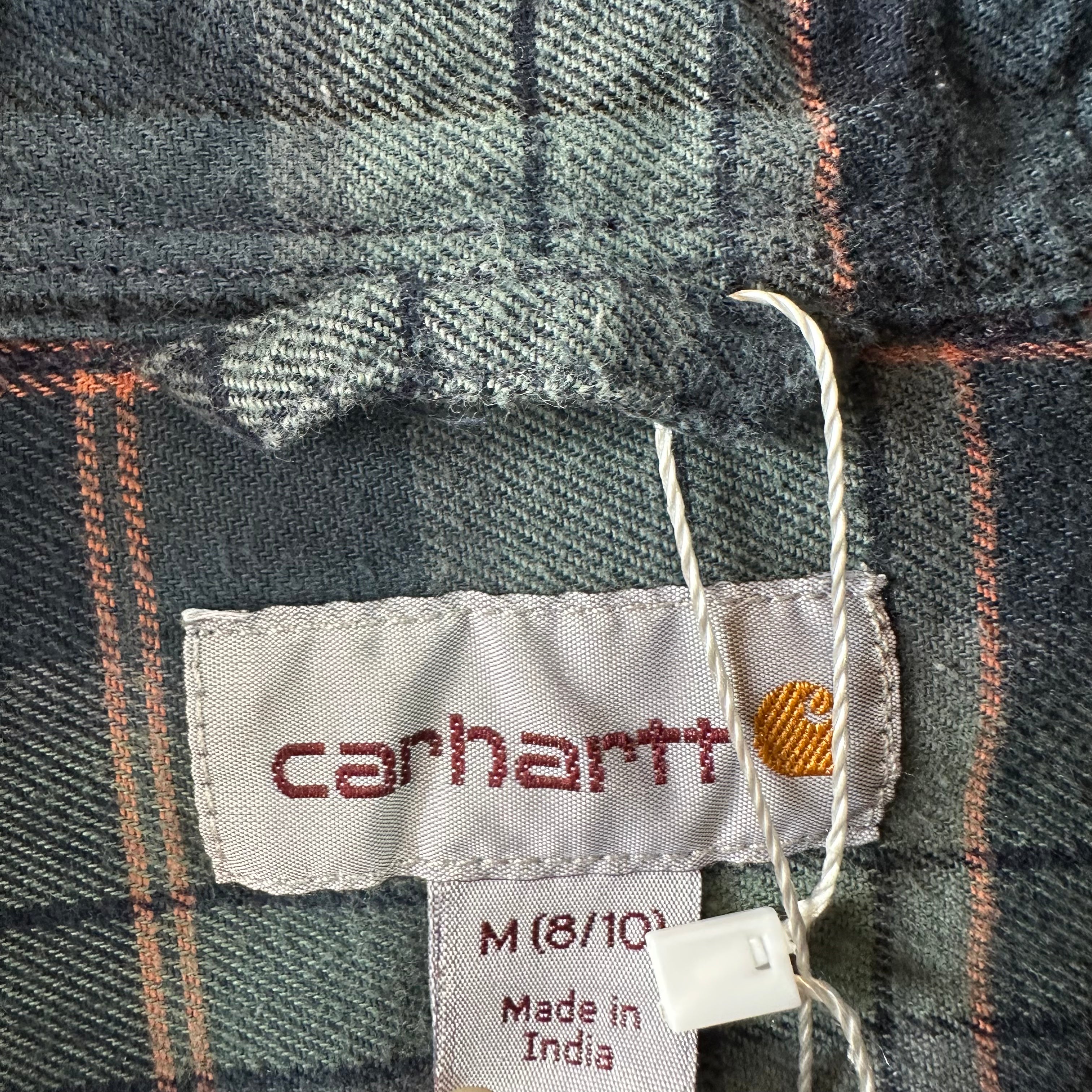 Carhartt Womens Medium Button Up Flannel Shirt Blue Plaid long sleeve