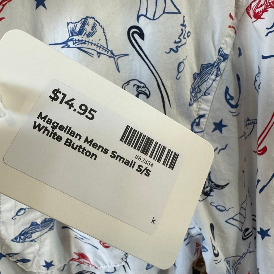 Magellan Shirt Mens Small Short Sleeve Button Down Fish Gear 4th of July