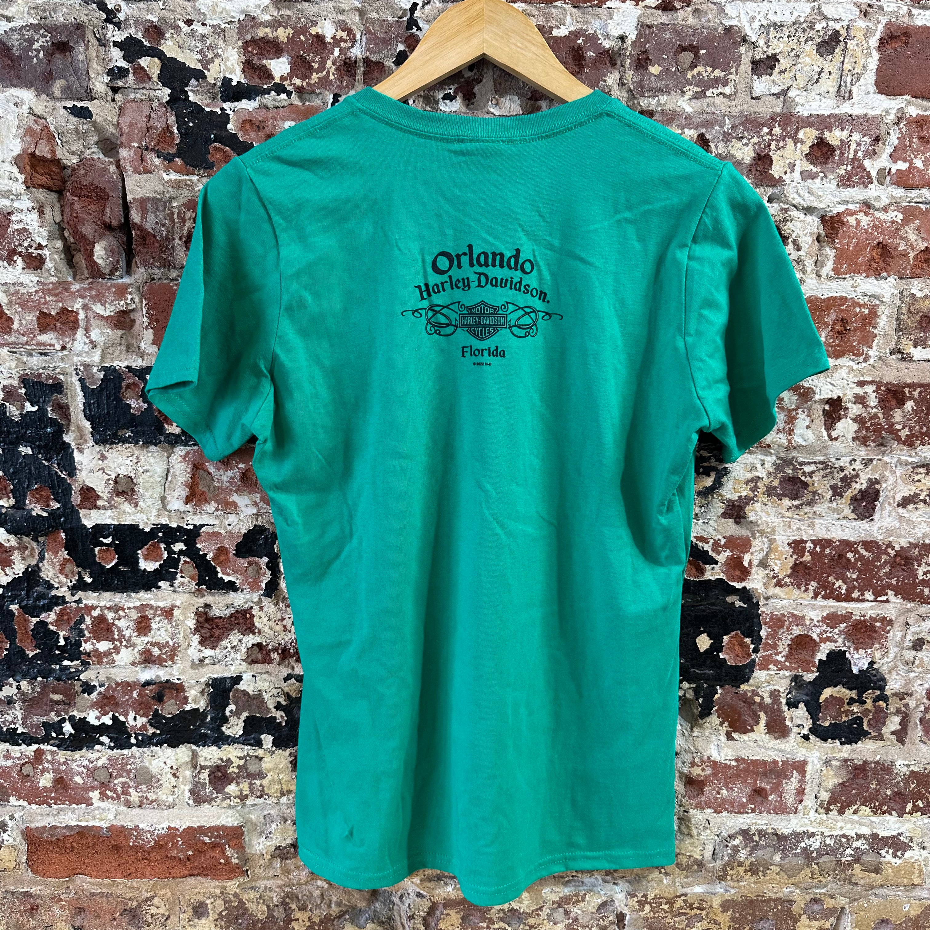 Harley Davidson Women's Small Short Sleeve Green T-Shirt V-Neck NEW
