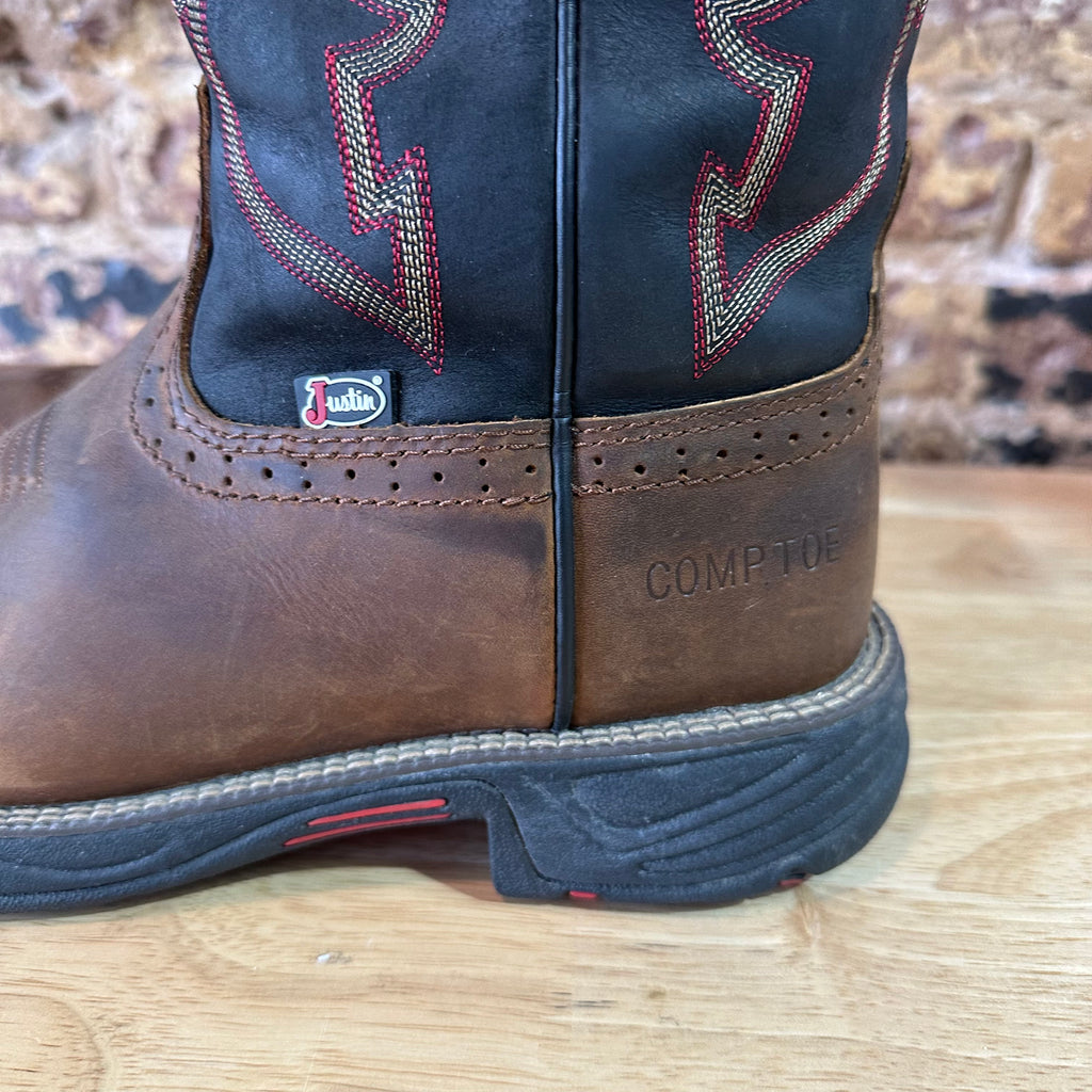 Justin WK4337 Mens Brown Black Leather Waterproof Comp Toe Work Boots Sz 10 D