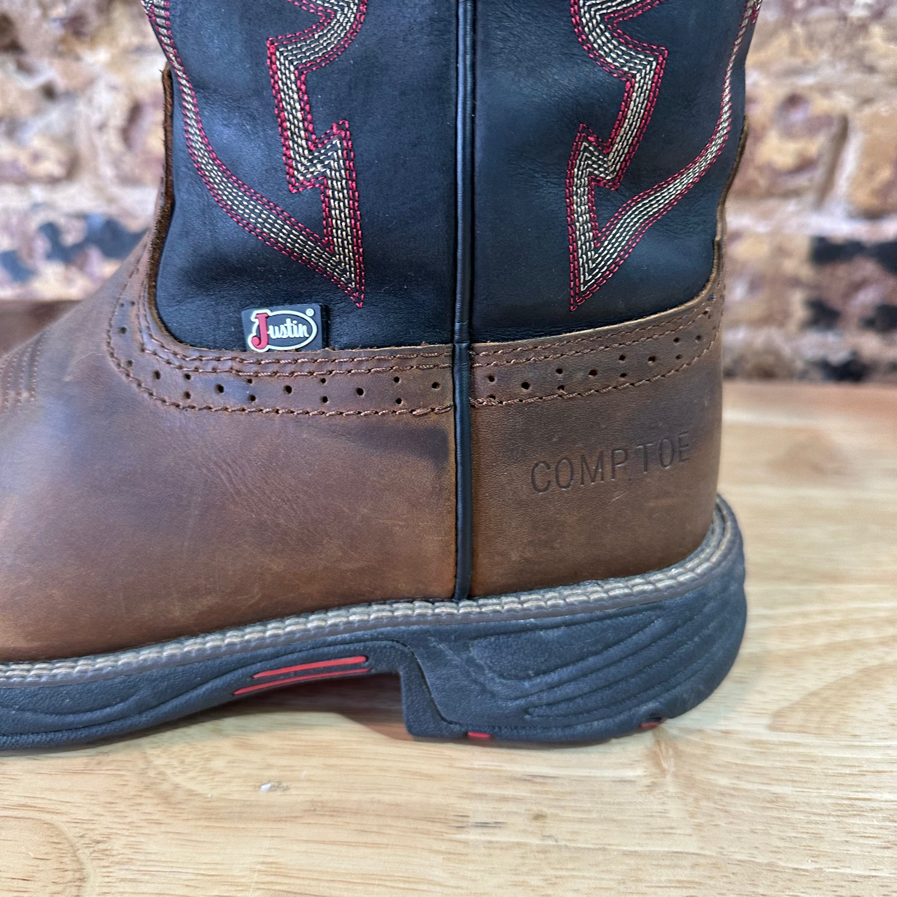 Justin WK4337 Mens Brown Black Leather Waterproof Comp Toe Work Boots Sz 10 D