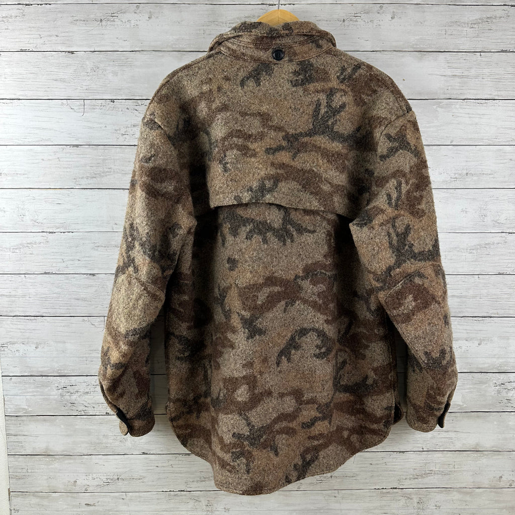 Vintage Sleeping Indian Designs Wool Camo Zip Up Jacket Made In USA Sz 2XL