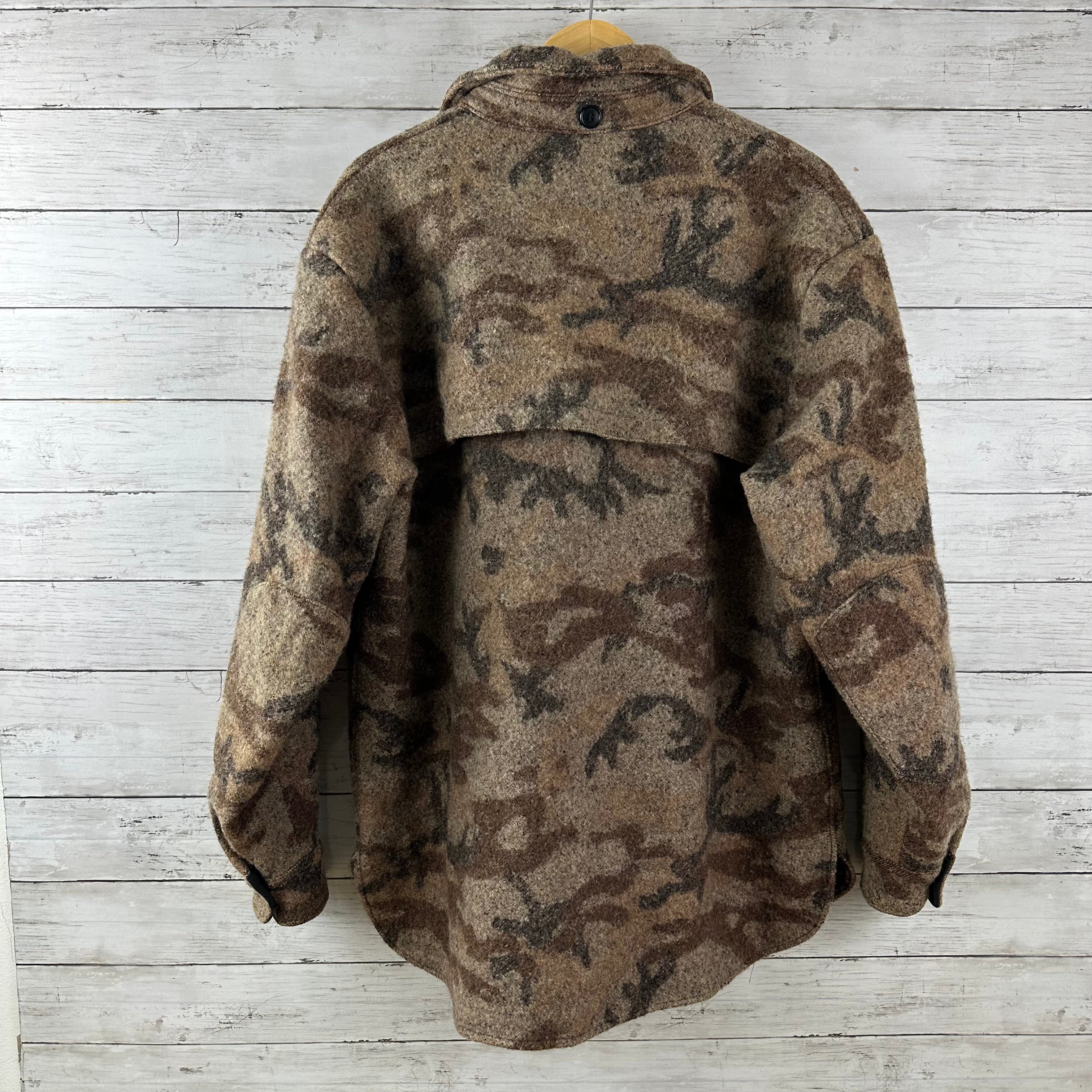 Vintage Sleeping Indian Designs Wool Camo Zip Up Jacket Made In USA Sz 2XL