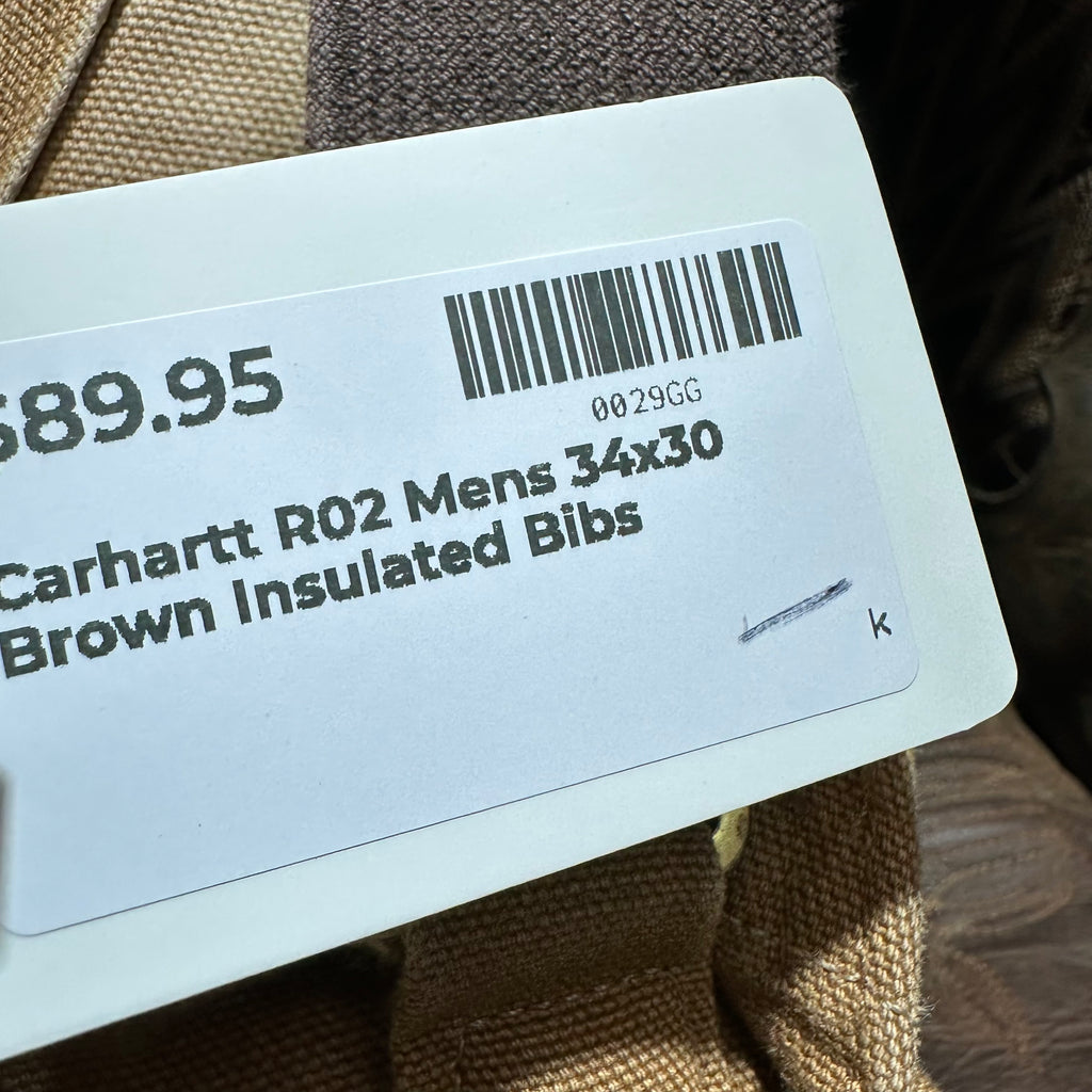 Carhartt R02 Mens 34x30 Brown Bibs