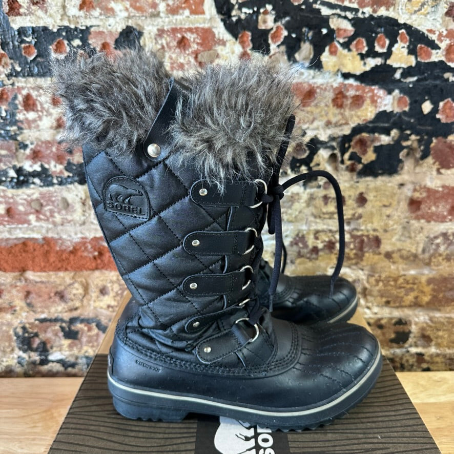 Sorel Tofino Faux Fur Trimmed Leather Lace Up Boots Size 8.5 Black Waterproof
