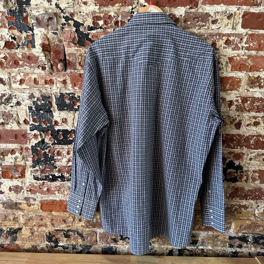 Panhandle Slim Large Shirt Button Down Long Sleeve Blue Western Gray Plaid