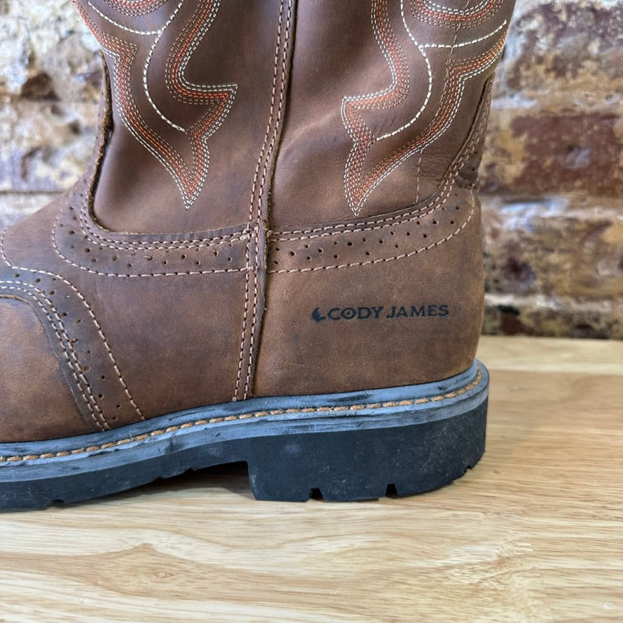 Cody James Brown Leather Western Cowboy Square Toe Mens Boots 10.5 EE Safety Toe