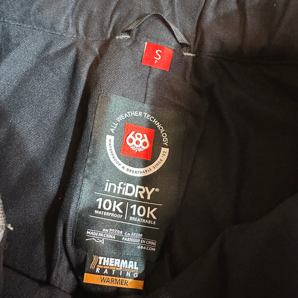 686 Snow Pants Mens Small Gray InfiDRY 10K Waterproof Insulated Cargo Ski