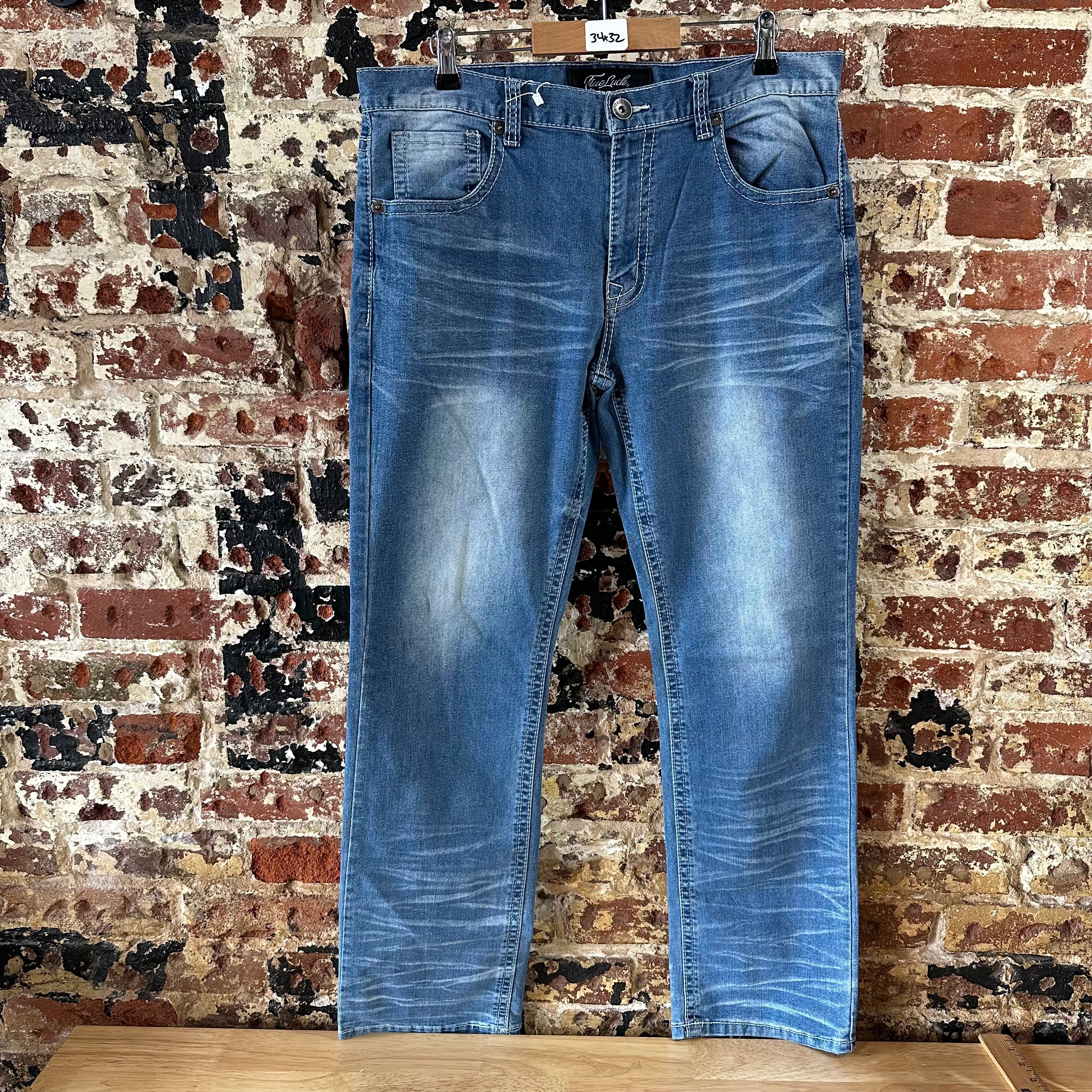 True Luck Mens 34x30 Blue Jeans