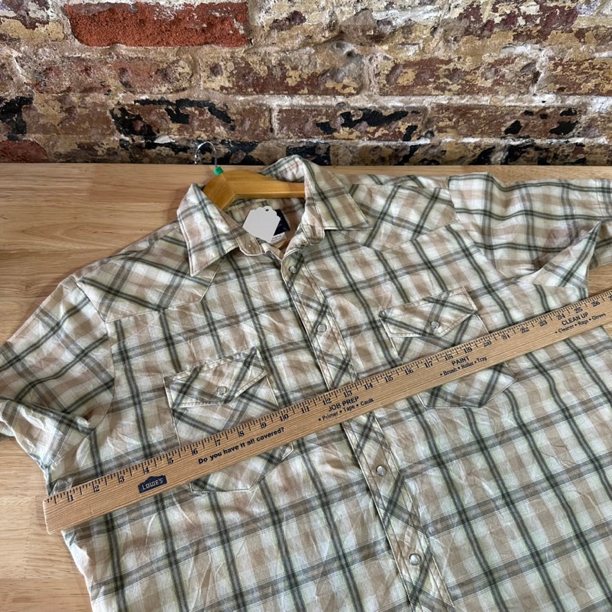 Wrangler Shirt Mens XL Short Sleeve Button Pocket Rockabilly Western Snap Green